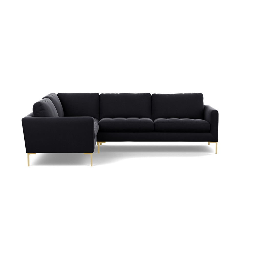 Heal's Eton Left Hand Facing Corner Sofa Velvet Black Brass Feet