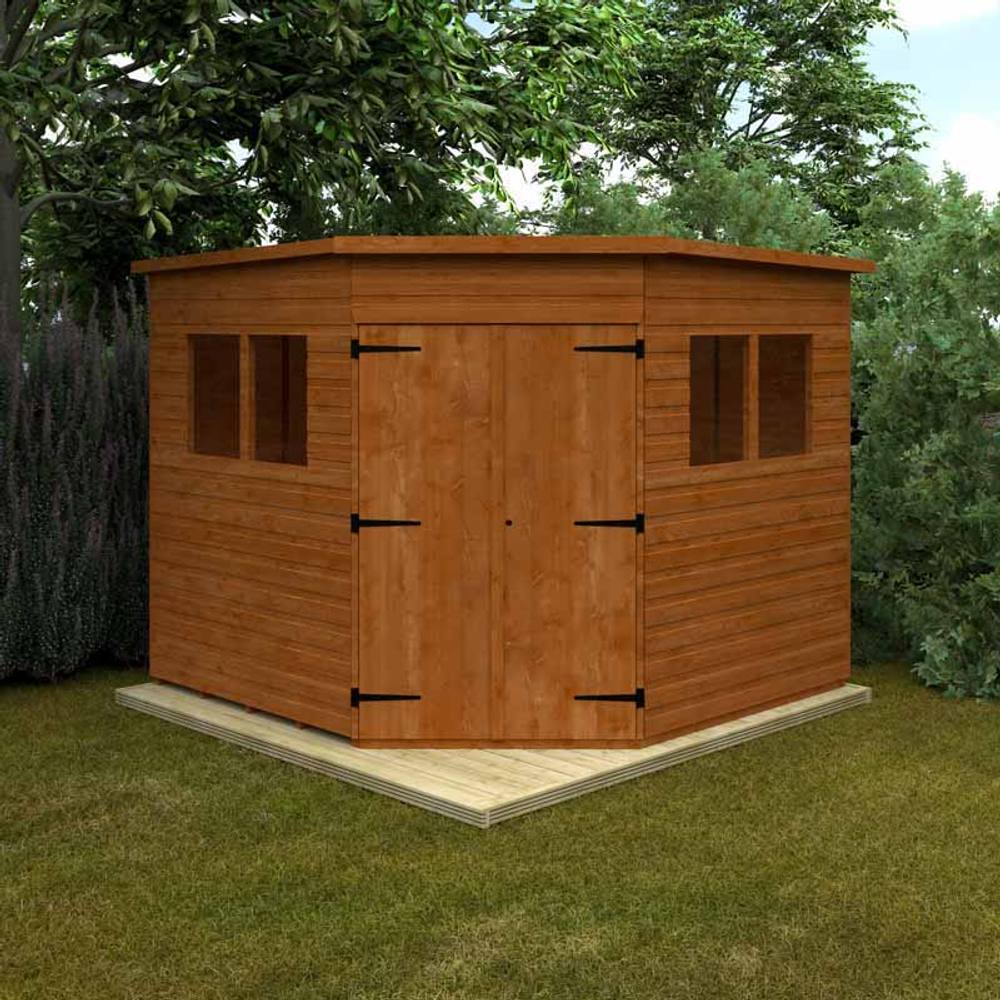 Buttercup Farm 8 x 8 Feet Corner Shed 12mm Shed - Solid Wood/Softwood/Pine in Burnt Orange 2