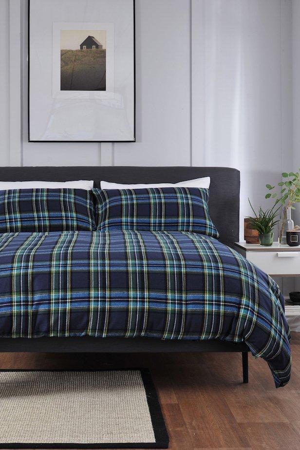 Blue Tartan Brushed Cotton Double Duvet Set