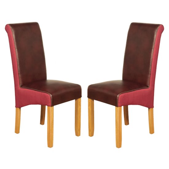 Charlene Burgundy And Plum Leather Dining Chair In Pair