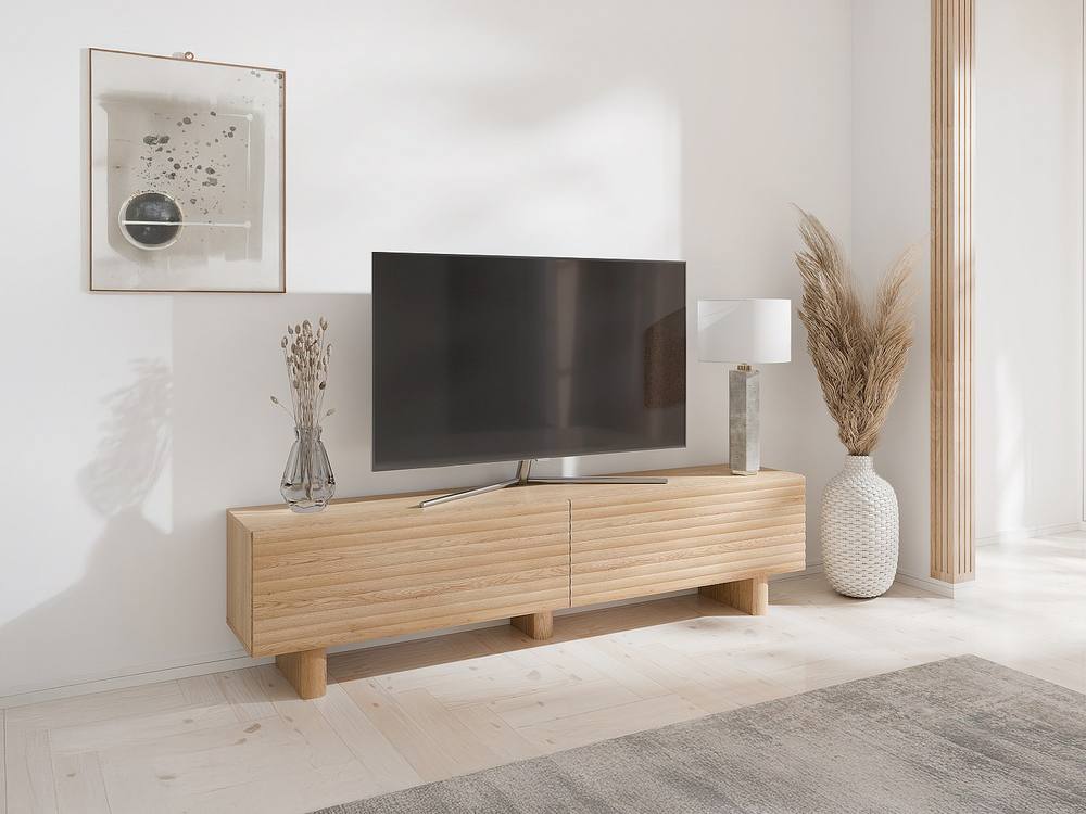 Vente-unique TV Unit With 2 Doors In MDF - 180 Cm - Natural - LUDIMA in Light Oak