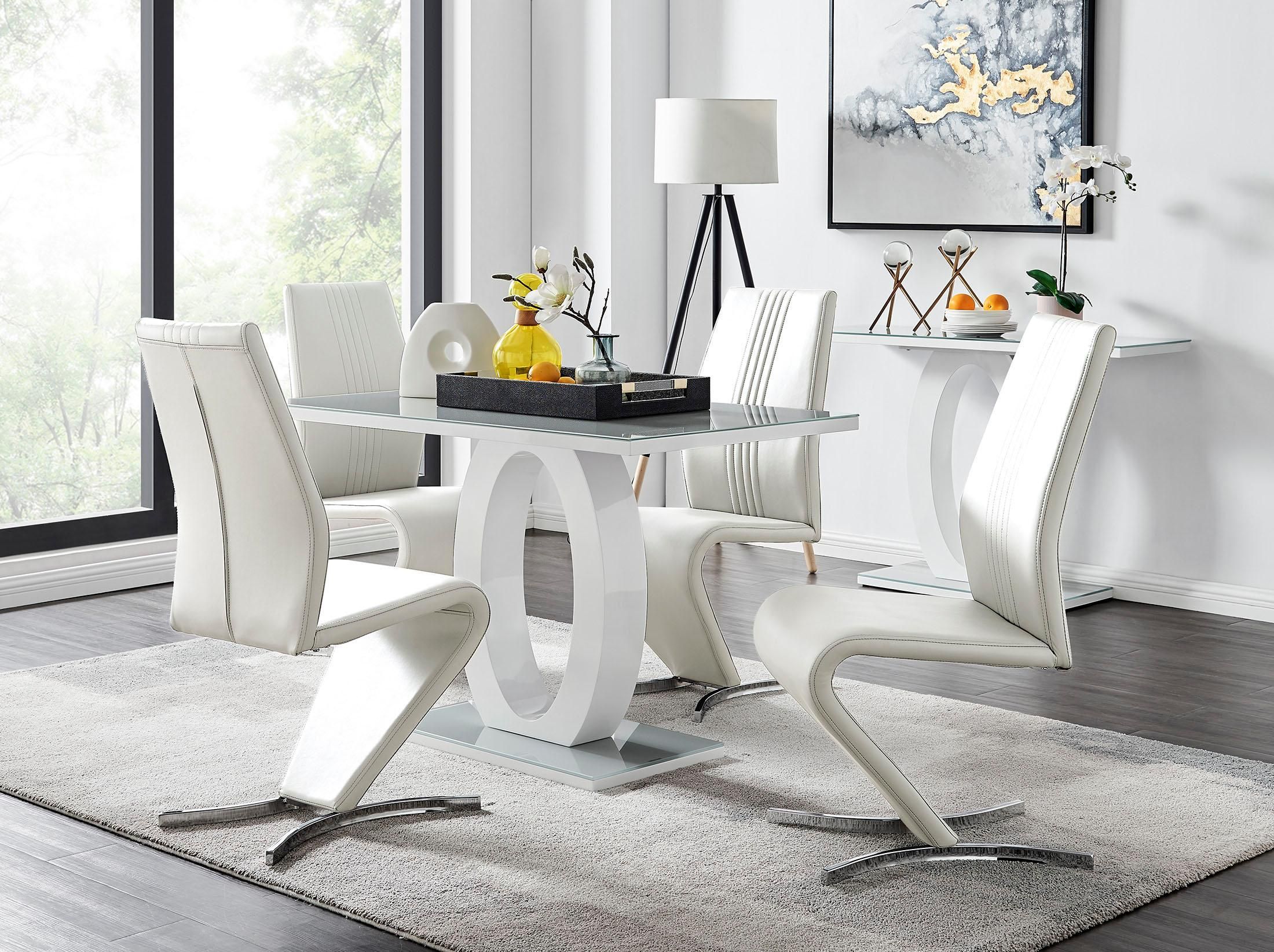 FurnitureboxUK Giovani Grey White Modern High Gloss & Glass Dining Table & 4 Willow Chairs Set in Off-White