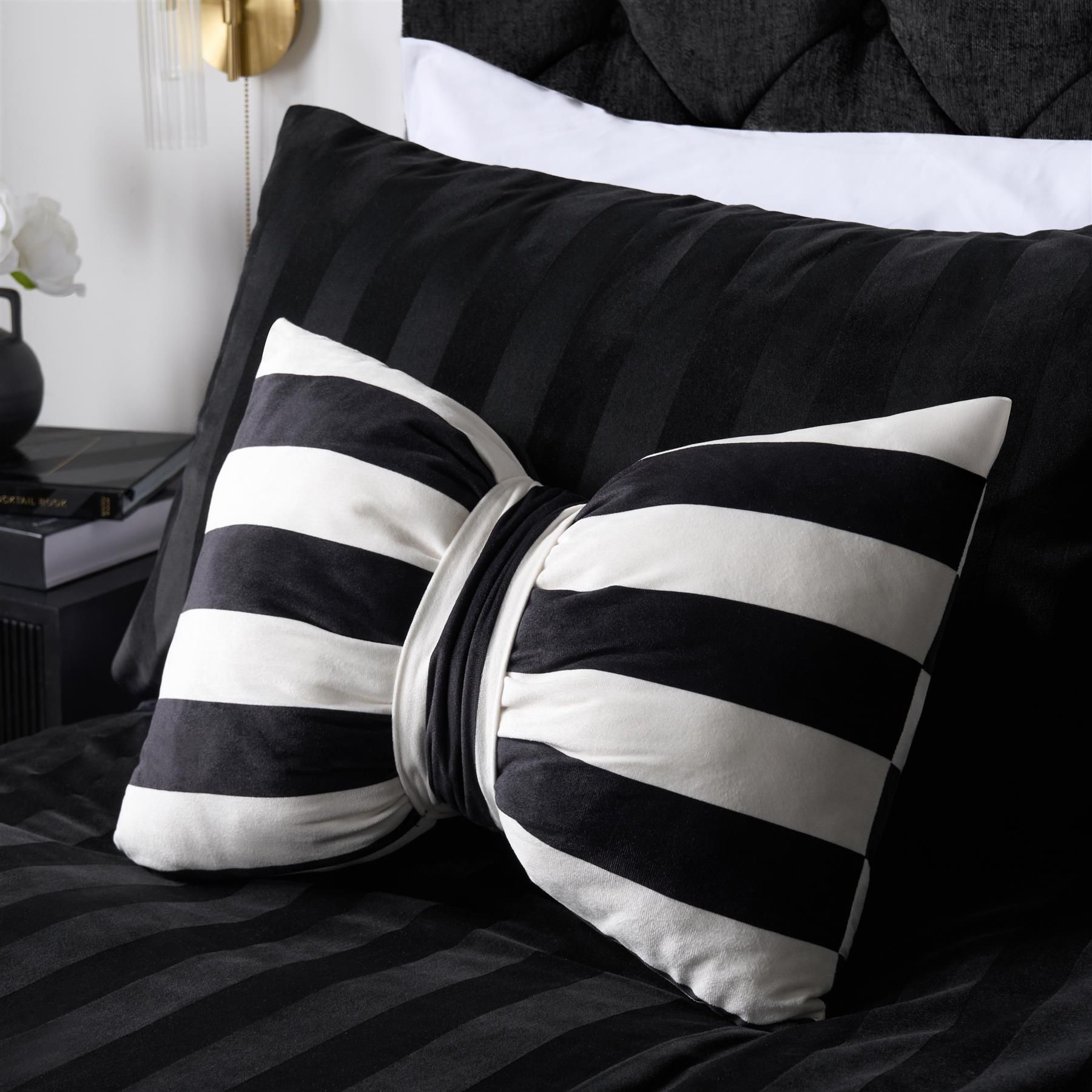 OHS Soft Striped Bow Shaped Decorative Scatter Cushion Back Support Pillow in White
