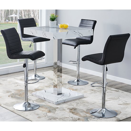 Palmero Vida Marble Effect Gloss Bar Table 4 Ripple Black Stool