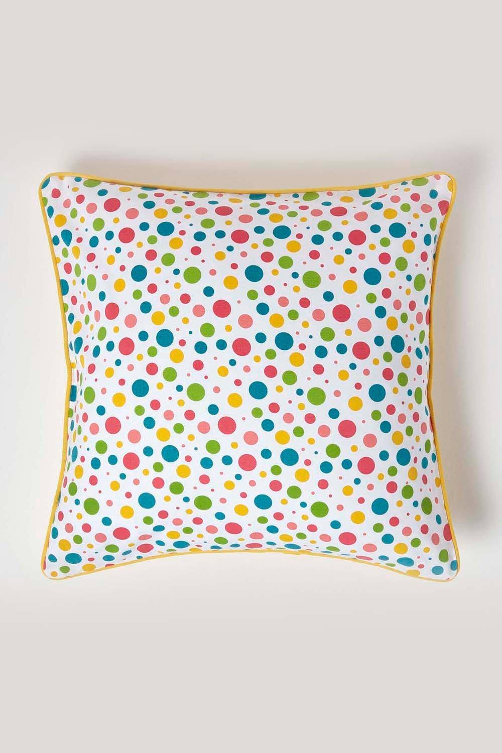 Homescapes Cotton Multi Colour Polka Dots Cushion Cover