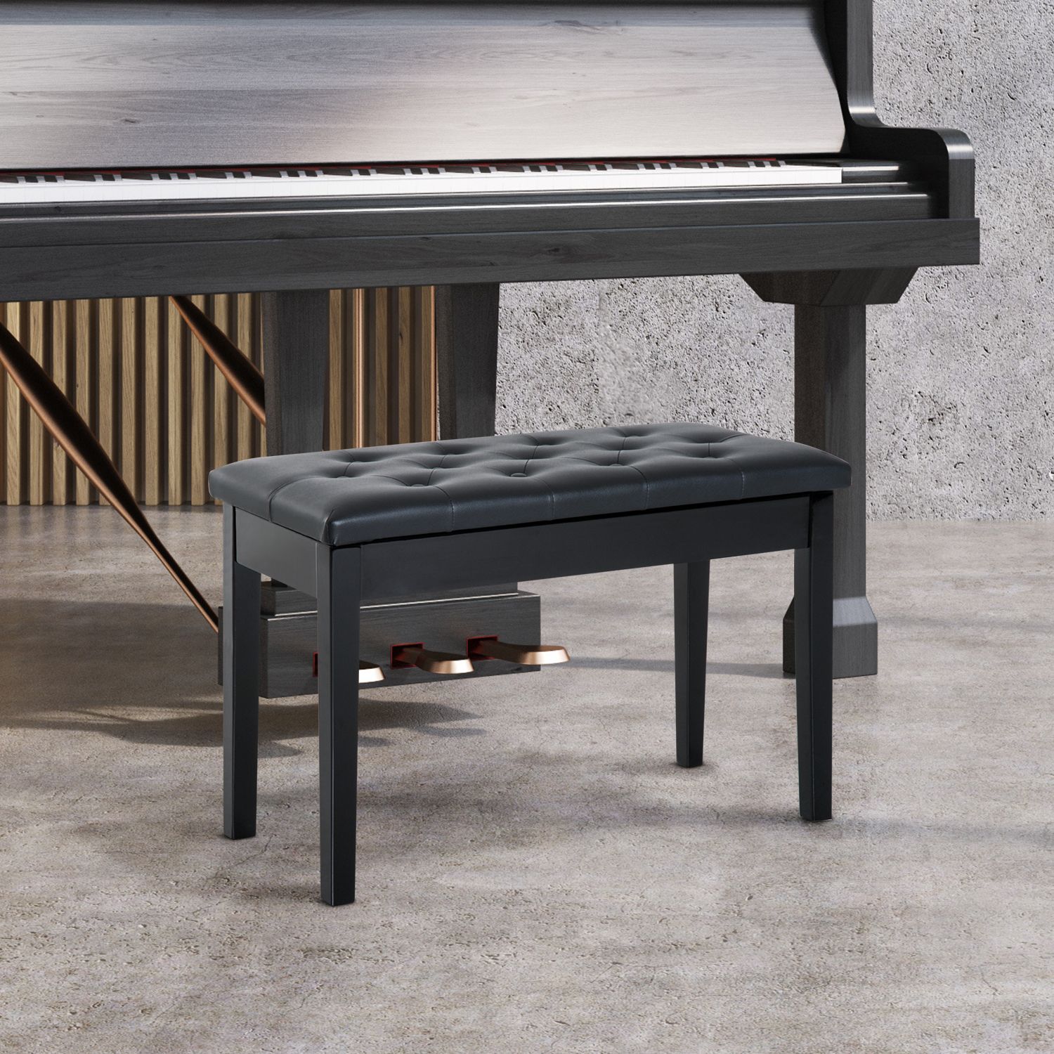 HOMCOM Classic Piano Bench Padded Seat Makeup Stool Solid Wood Wooden in Black