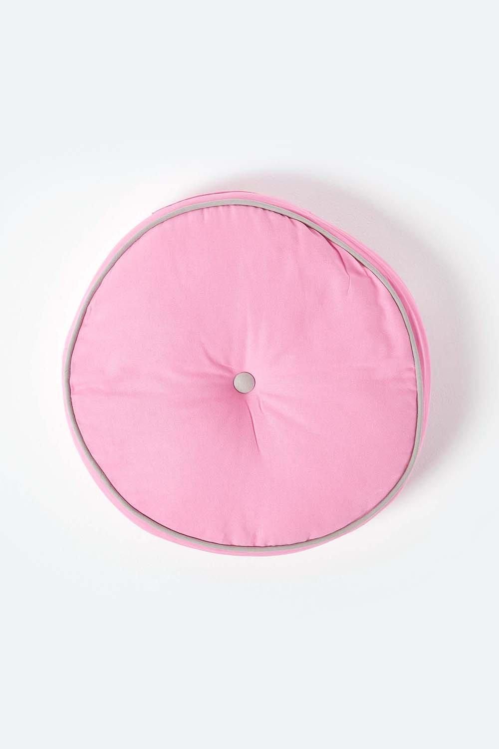 Homescapes Round Cotton Floor Cushion Soft, Comfy & Machine Washable in Pink