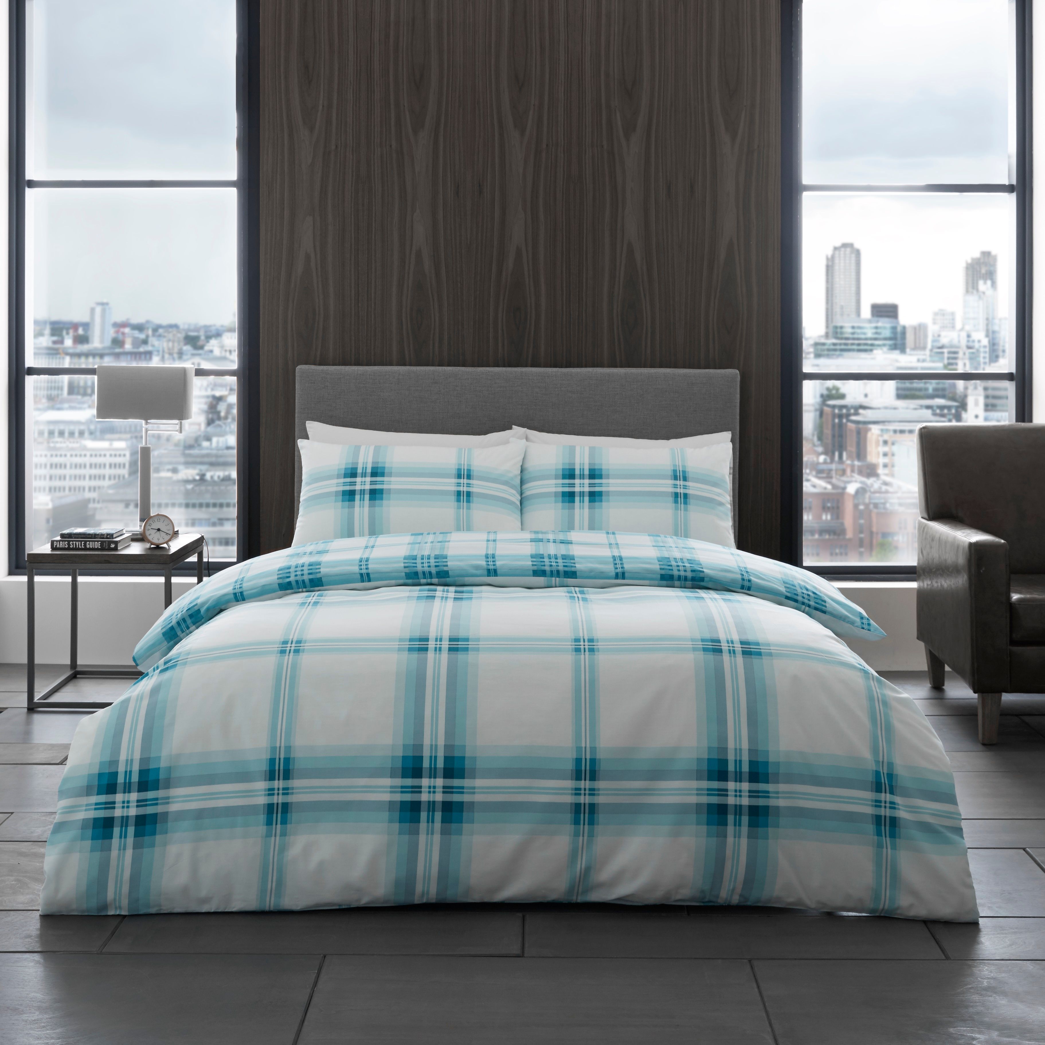Smart Living Polycotton Bardsley Check Duvet Cover With Pillowcases in Teal