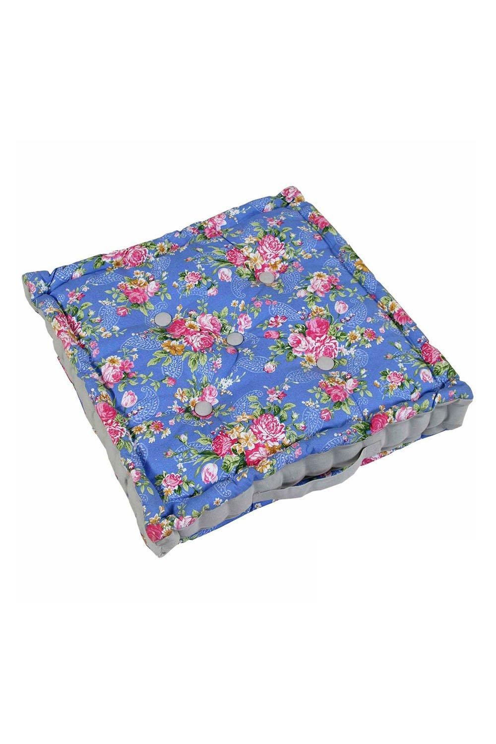 Homescapes Blue Roses Cotton Floor Cushion