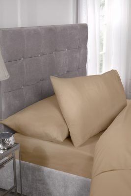 New Edge Blinds Percale Collection 180 Thread Count Percale Fitted Sheet in Brown