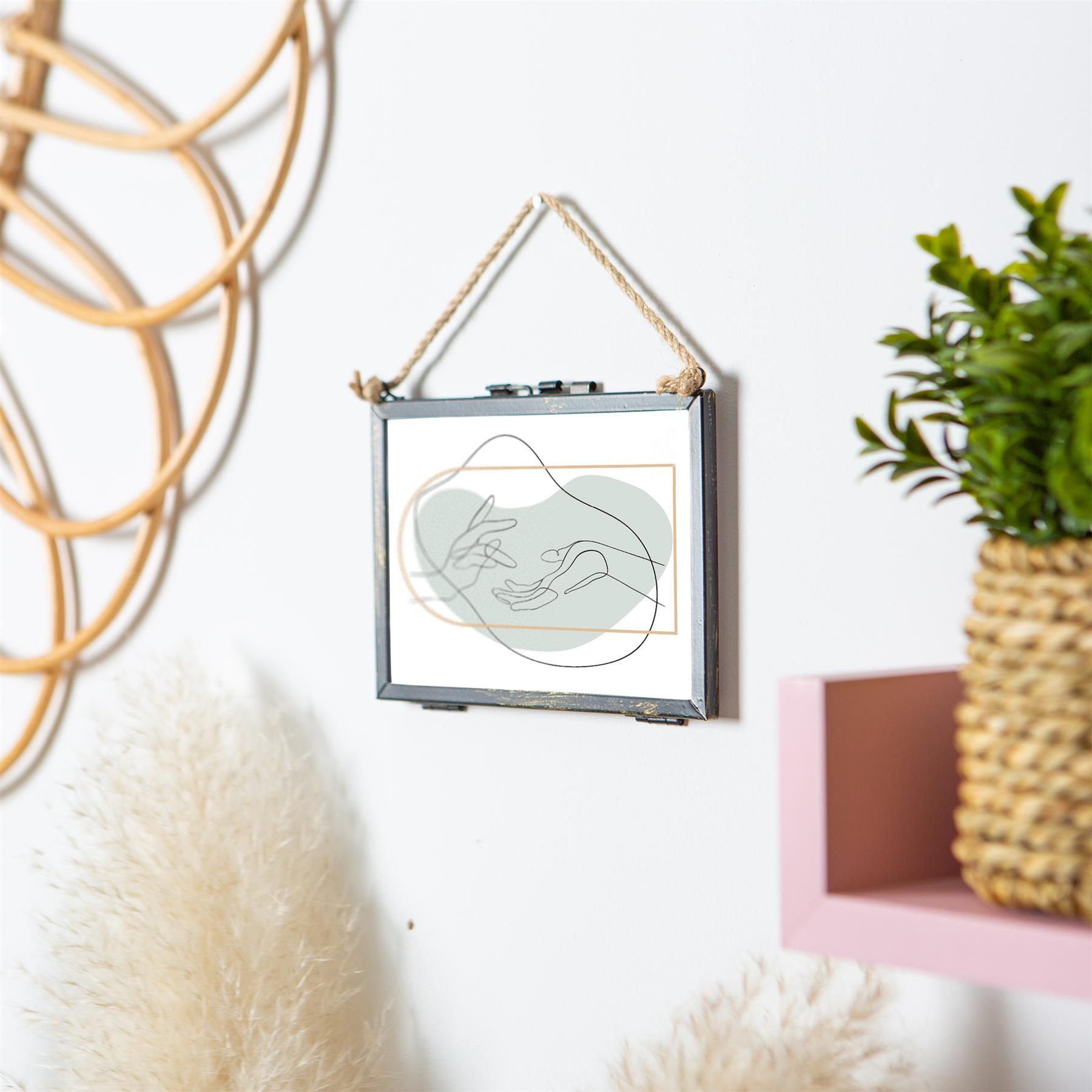 Nicola Spring Hanging Metal Photo Frame - 6" x 4" - Black - Picture Frame Wall Mounted Frame with Rope 6