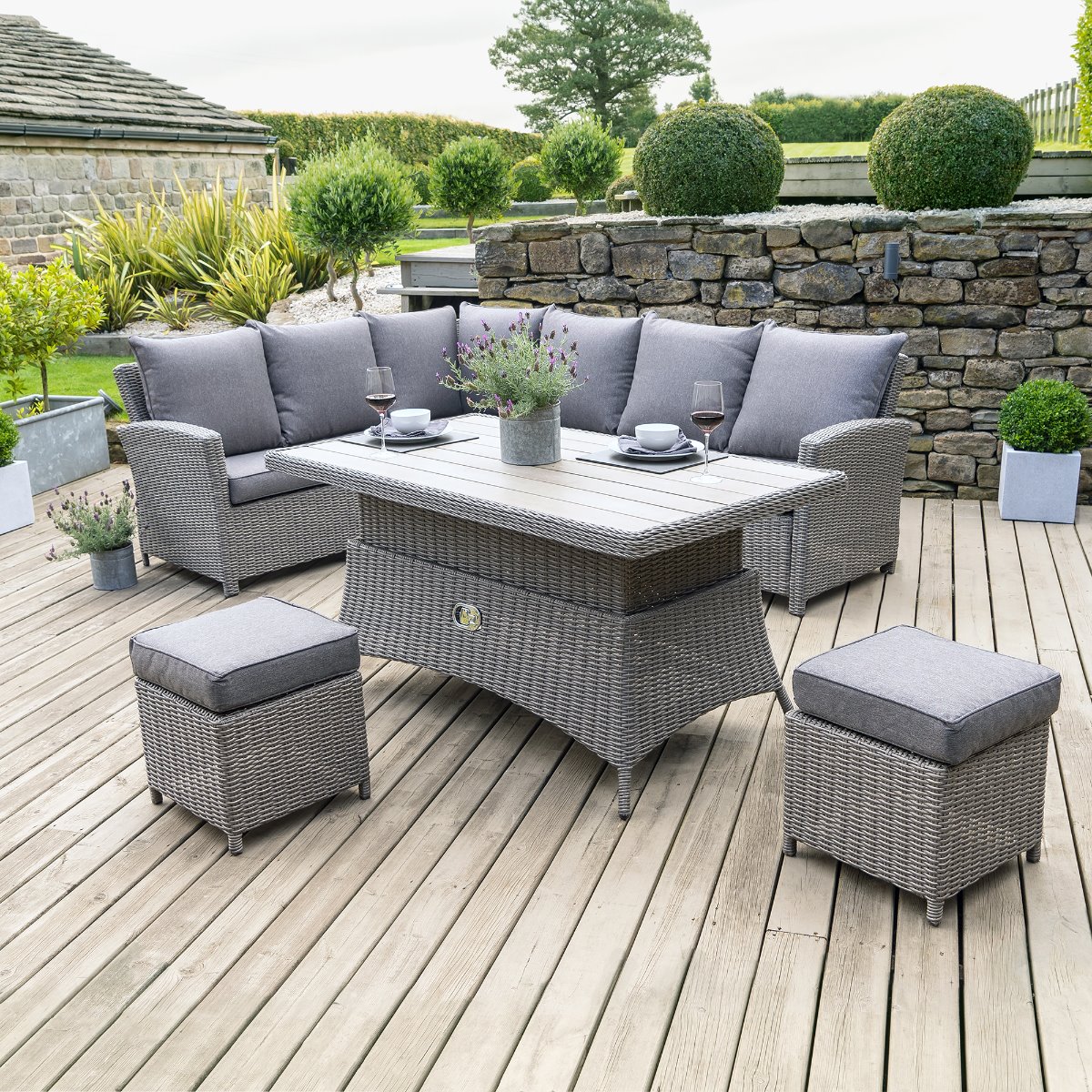 Murcia Left Hand Facing Garden Corner Dining Set in Slate Grey