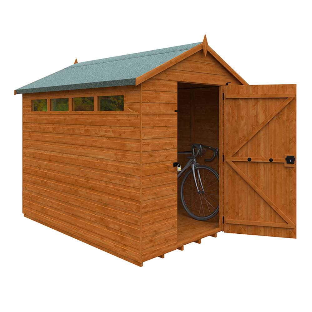 Buttercup Farm 8 x 6 Feet Security Apex 12mm Shed - Solid Wood/Softwood/Pine in Burnt Orange 2