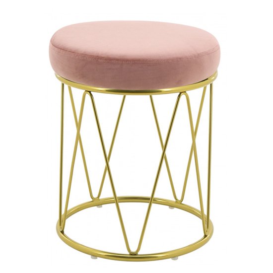 Puffy Velvet Stool In Pink With Gold Stainless Steel Base