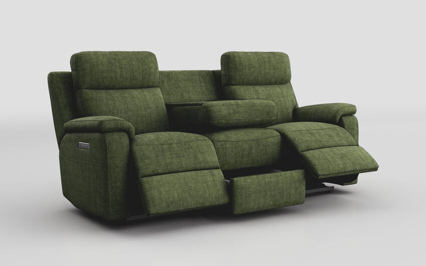 Green Fabric Calboli 3 Seater Power Recliner Sofa with Power Head Tilt & Table