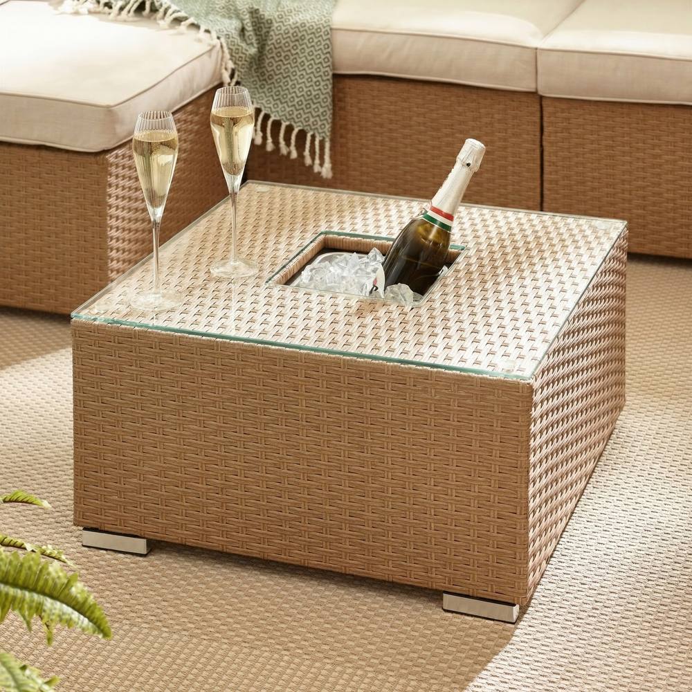 FurnitureboxUK Orlando Rattan Garden Coffee Table with Central Ice Bucket in Beige