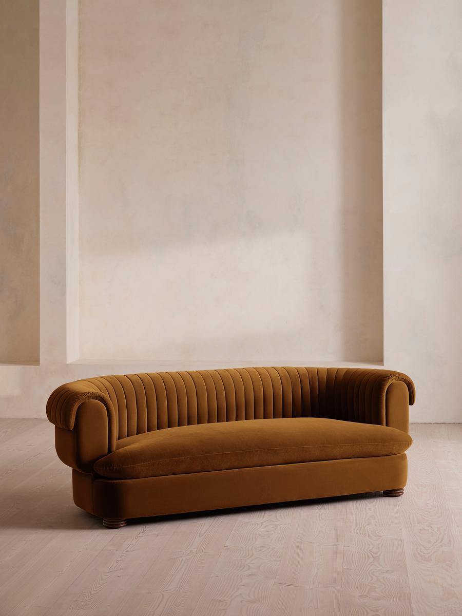 Rava Three Seater Sofa, Velvet, Mustard