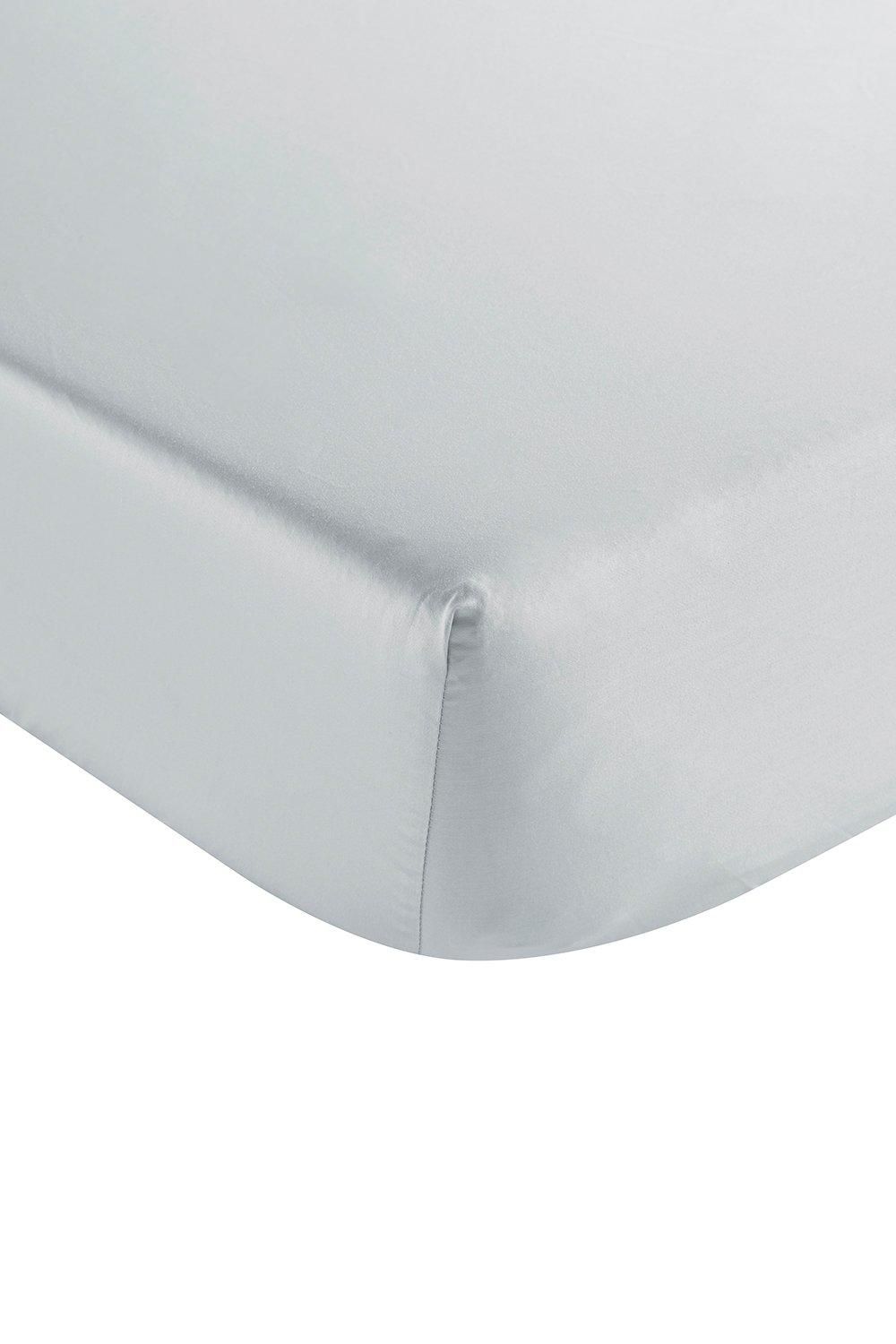 CHRISTY 400TC Luxury Cotton Sateen Plain Dye Bedding Fitted Sheets in Light Grey