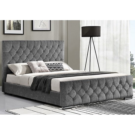 Ariana Fabric Double Bed In Silver With Chrome Legs