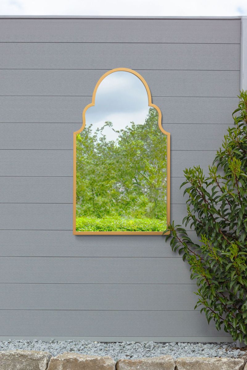 MirrorOutlet Gold Metal Framed Arched Garden Wall Mirror 41"x 24" (104CM X 61CM)