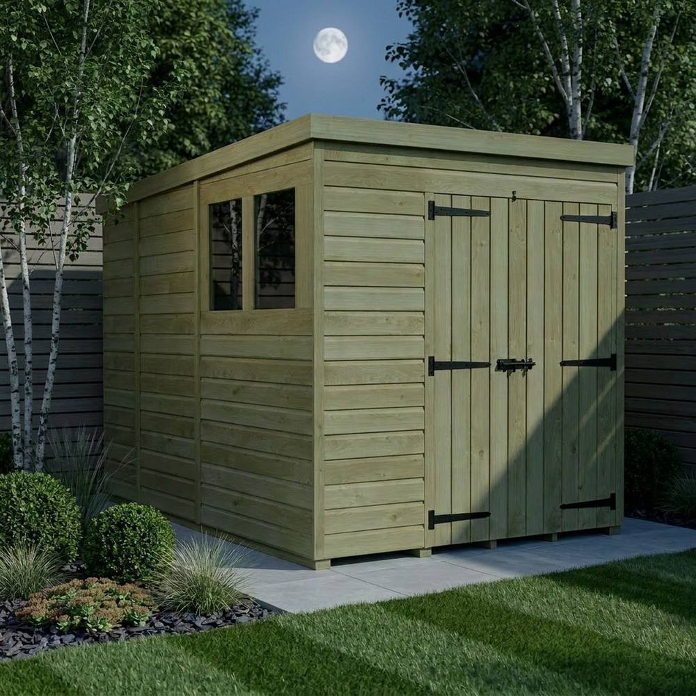 Buttercup Farm 6ft x 9ft Pent Garden Shed Double Door With Windows - Timber in Brown 3