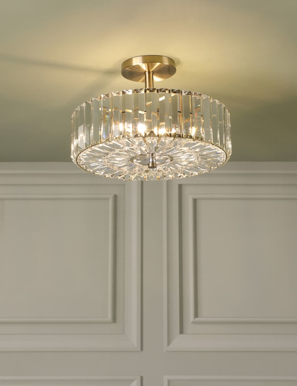 Laura Ashley Fernhurst Crystal Semi Flush Ceiling Light Antique Brass