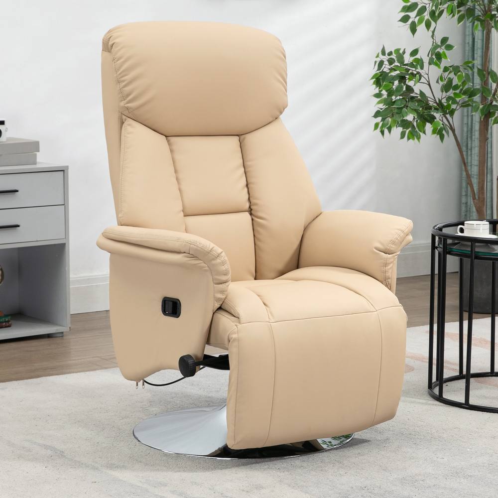HOMCOM Adjustable Swivel Recliner with Footrest, Padded Arms, Beige