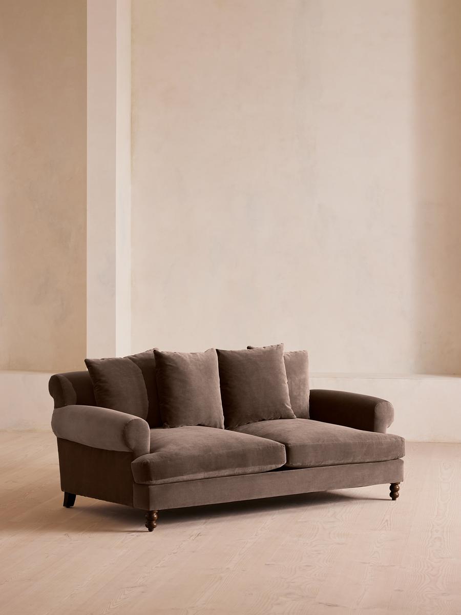 Audrey Two Seater Sofa, Velvet, Taupe