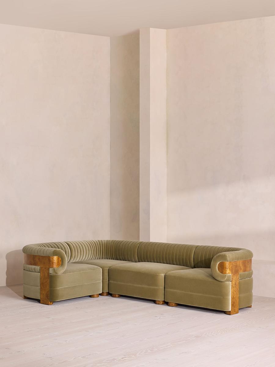 Caleb Modular L-Shape Sofa, Velvet, Lichen, Dark Burl