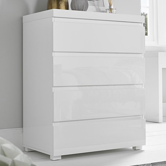 Curio Chest Of Drawers In White High Gloss With 4 Drawers