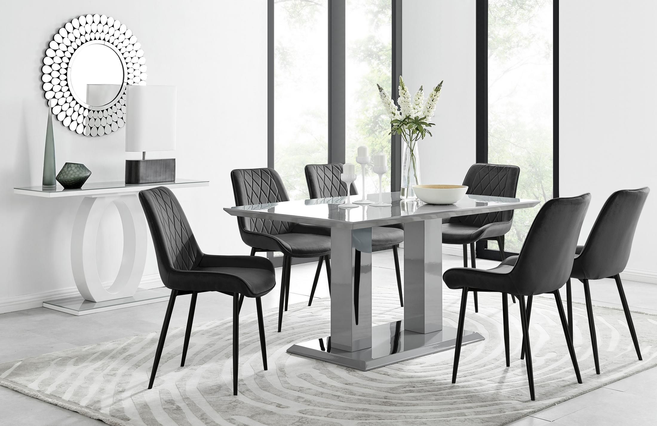 FurnitureboxUK Imperia 6 Grey Dining Table & 6 Pesaro Black Leg Chairs
