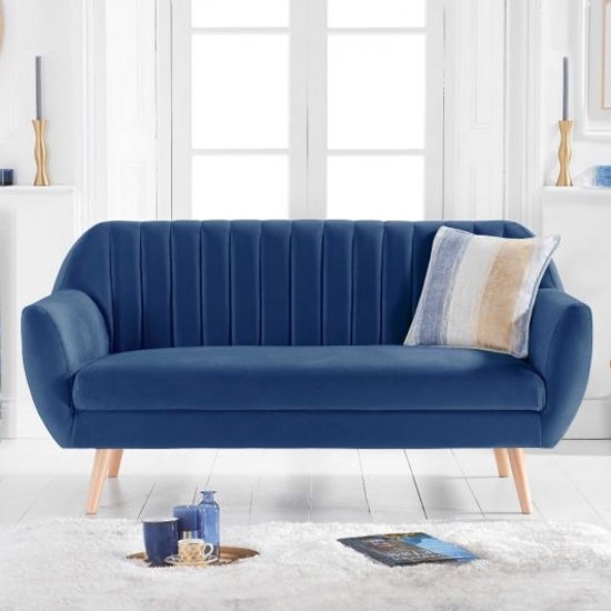 Luxen Velvet Upholstered 3 Seater Sofa In Blue