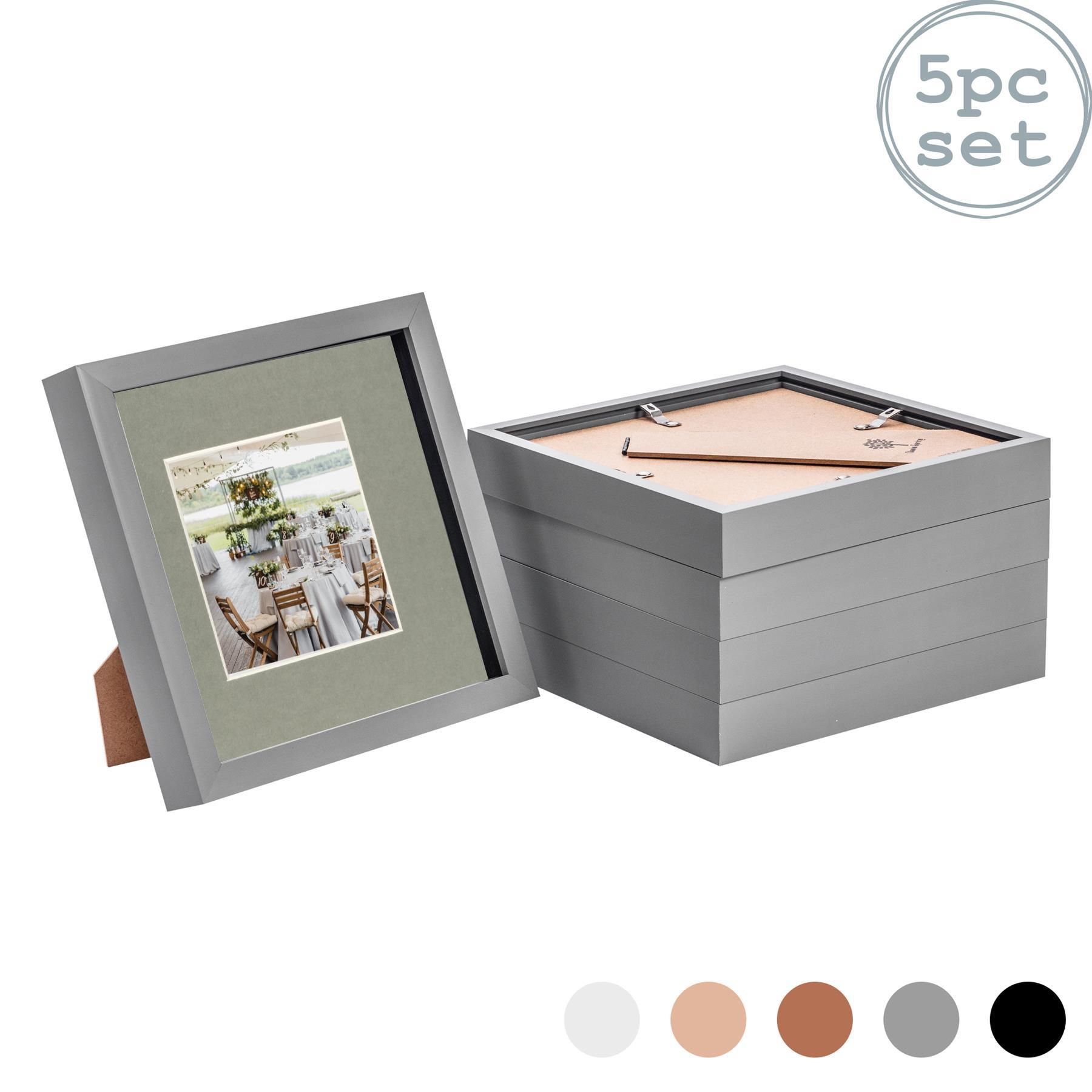Nicola Spring 3D Box Photo Frames - 8 x 8" with 4 x 4" Mount - White Mount - Pack of 5 in Grey