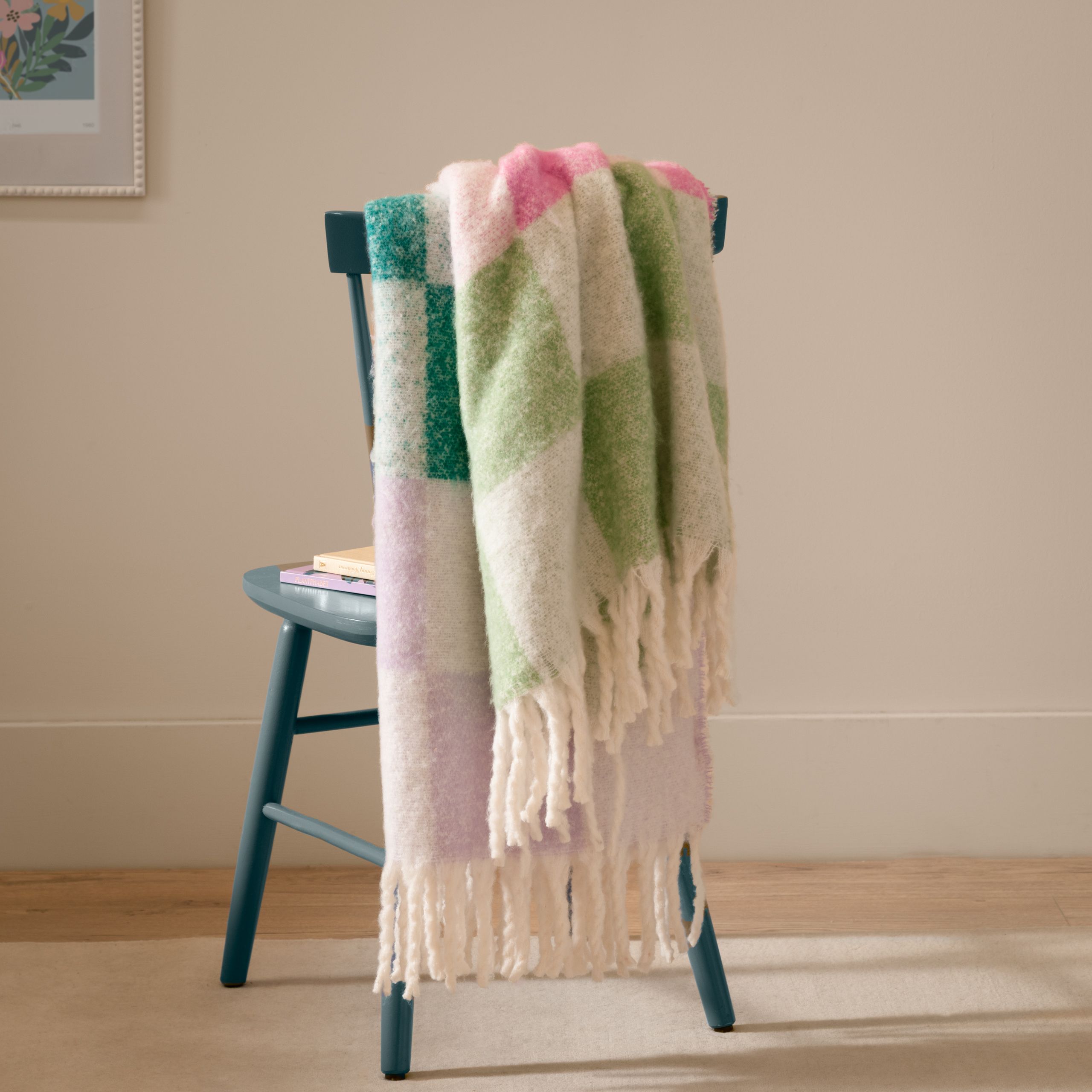 Furn Maisie Checked Tasselled Throw in Aqua