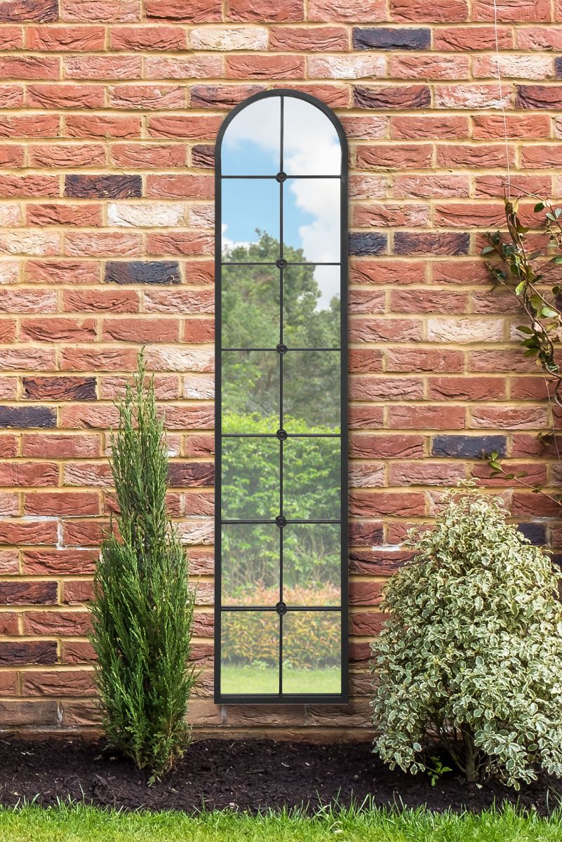 MirrorOutlet Black Framed Arched Leaner Garden Wall Mirror 75" X 16" (190 X 40CM)