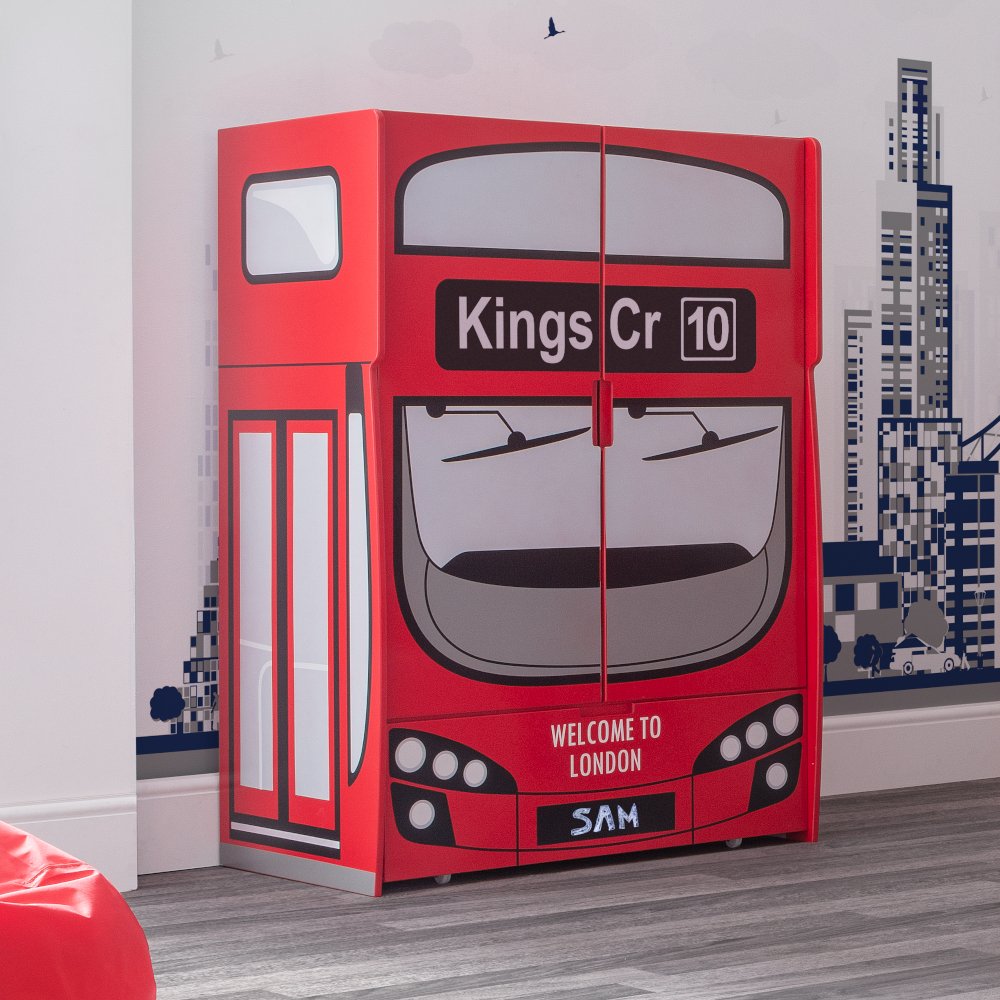 London Bus Kings Cross Red Wooden Wardrobe