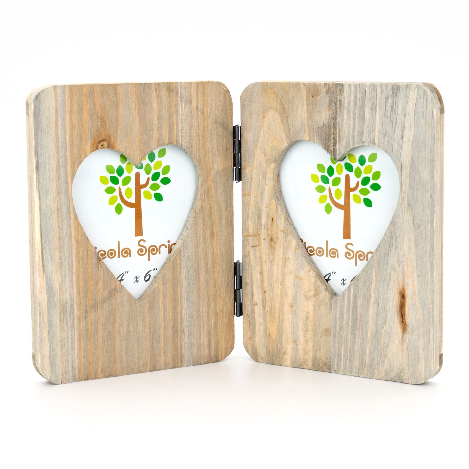 Nicola Spring Rustic Hearts Folding 2 Photo Frames - 4 x 6" - Pack of 2 in Natural 4