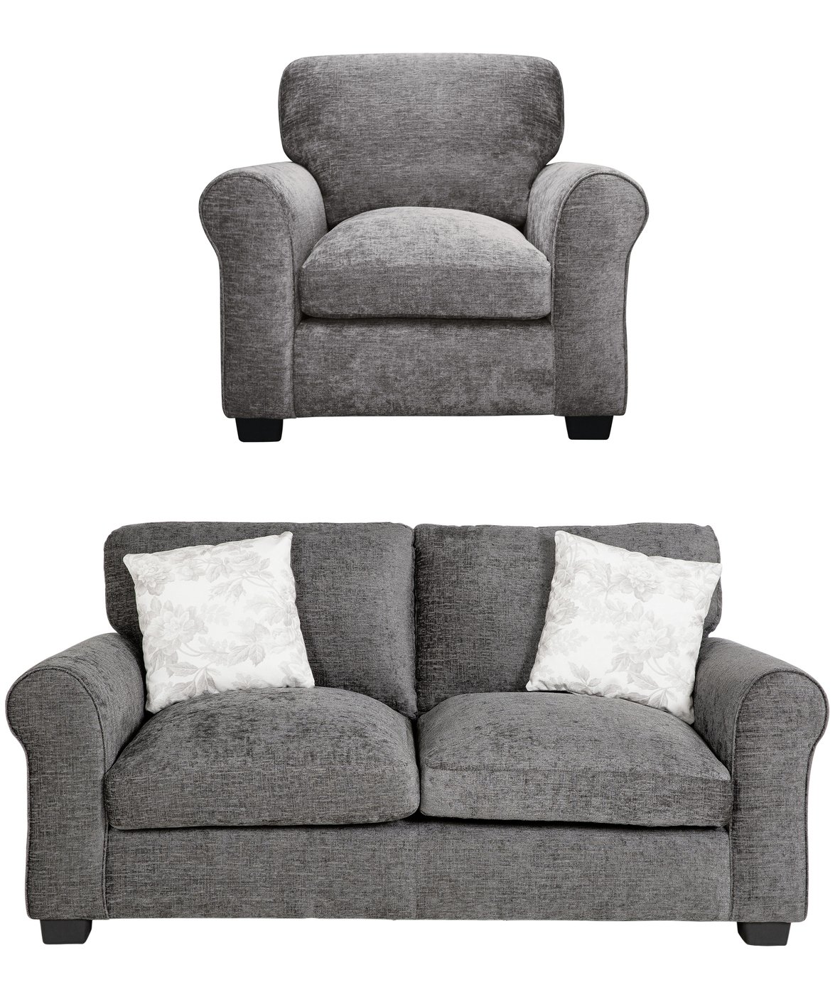 Argos Home Tammy Fabric Chair and 2 Seater Sofa - Charcoal