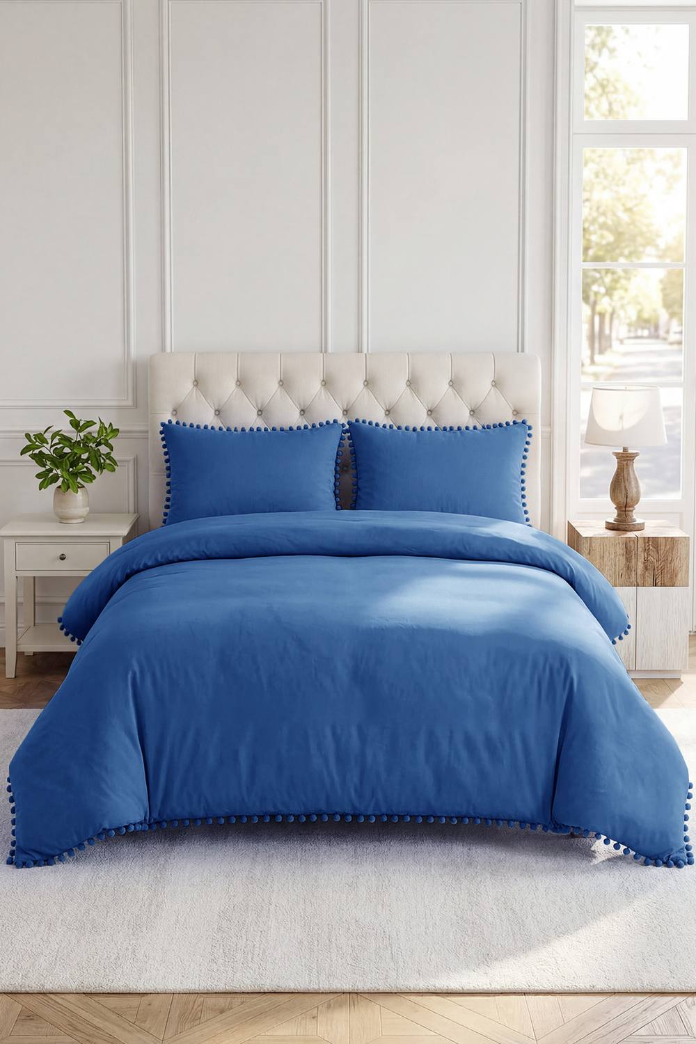 3Pcs Solid Plain Double Bedroom Bedding Set in Blue