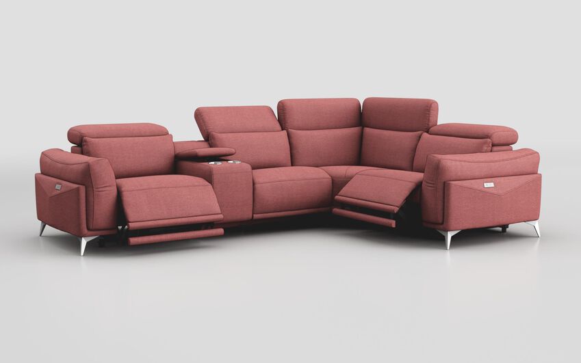 Pink Fabric Gattolino 1 Corner 2 Power Recliner Sofa with Manual Head Tilt & Console