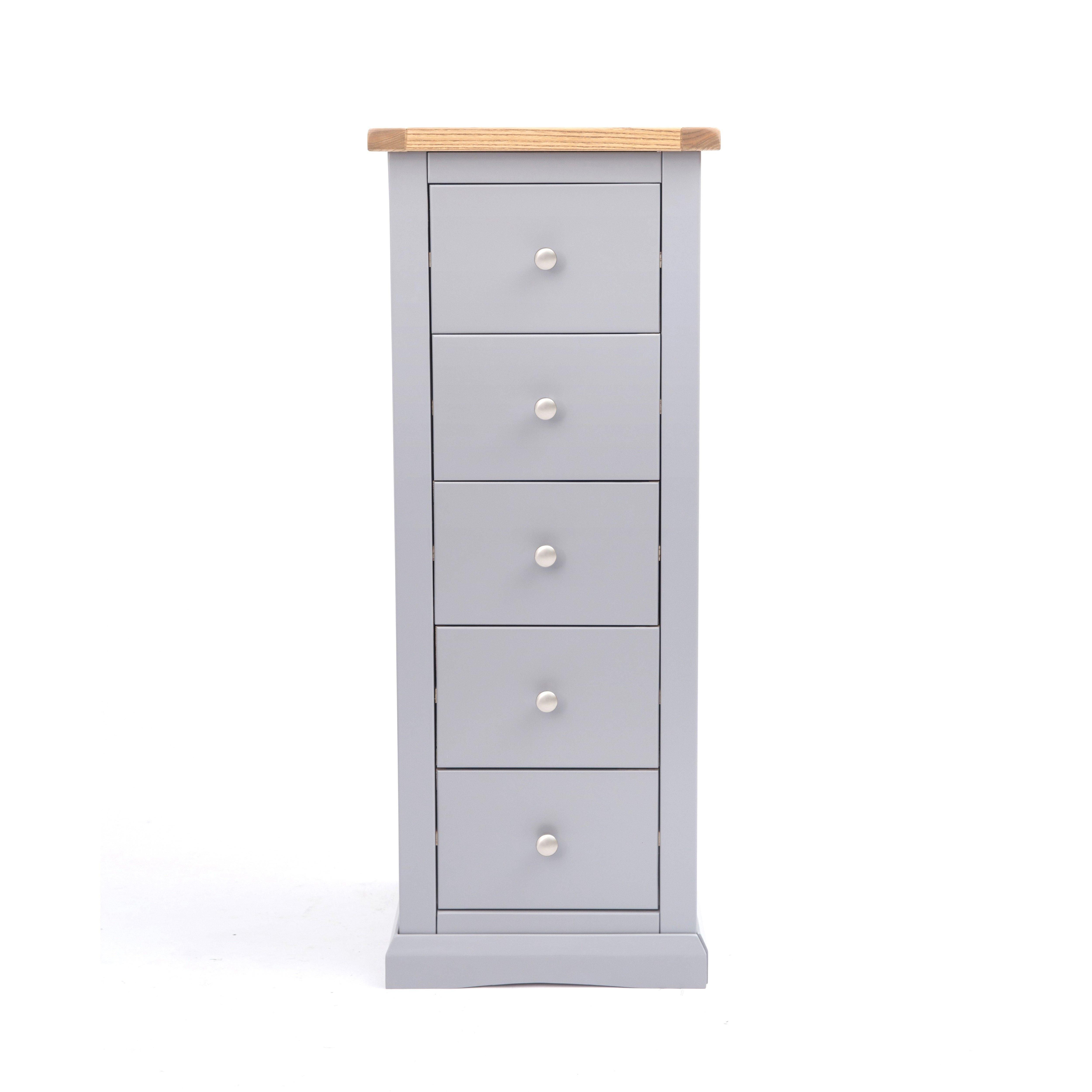 Cabinet Bits Rocca 5 Drawer Narrow Chest of Drawers Chrome Knob in Grey