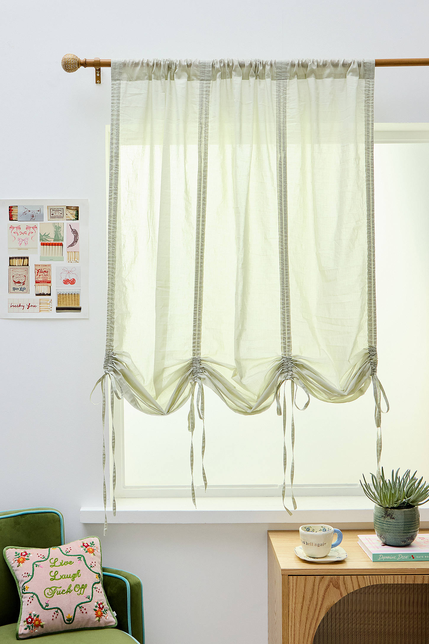 Sage Tied Valance Curtain - Green