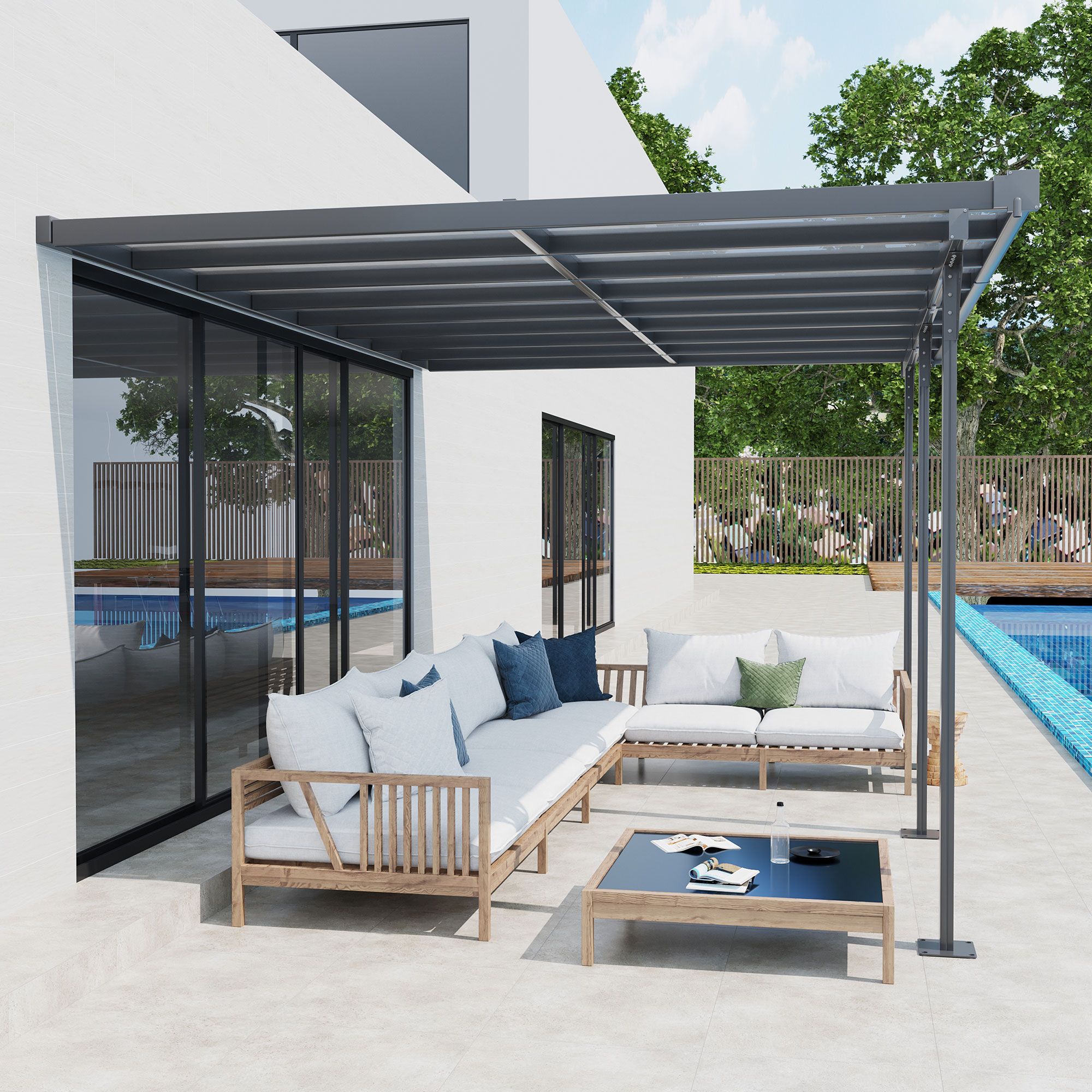 OUTSUNNY Outdoor Patio Gazebo Pergola, Aluminum Post, 4.35 x 3 m PC Roof in Grey