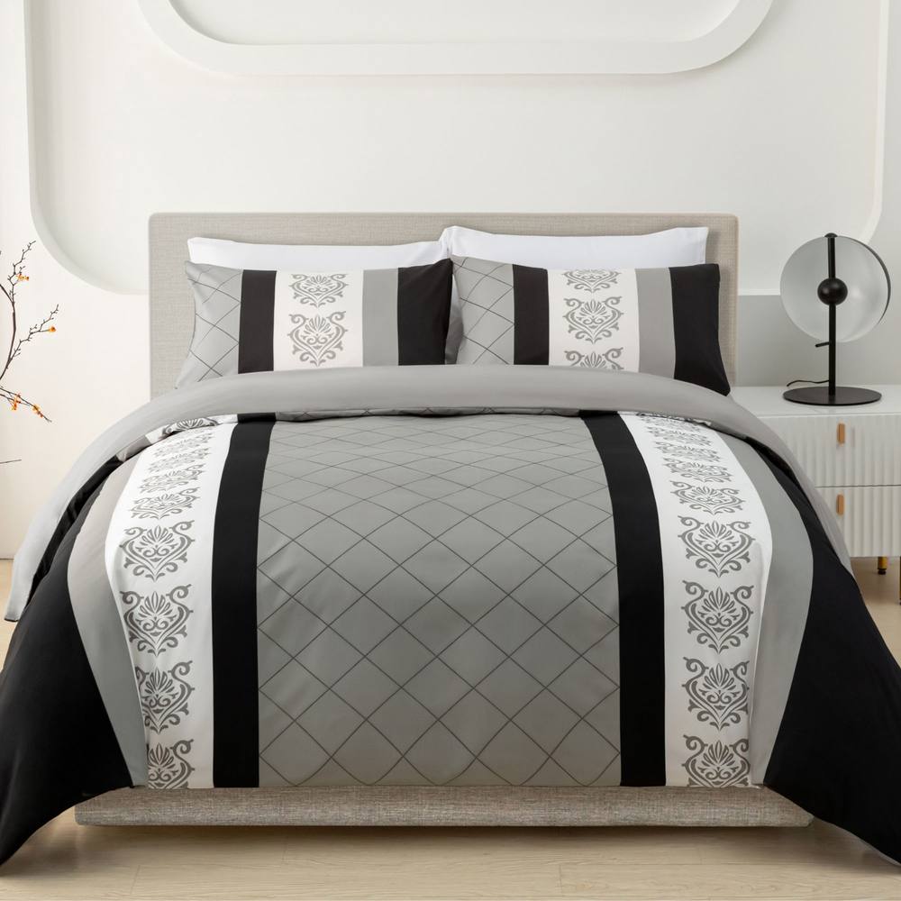 Grace Reversible Brushed Microfiber Duvet Cover Double Hypoallegenic in Grey
