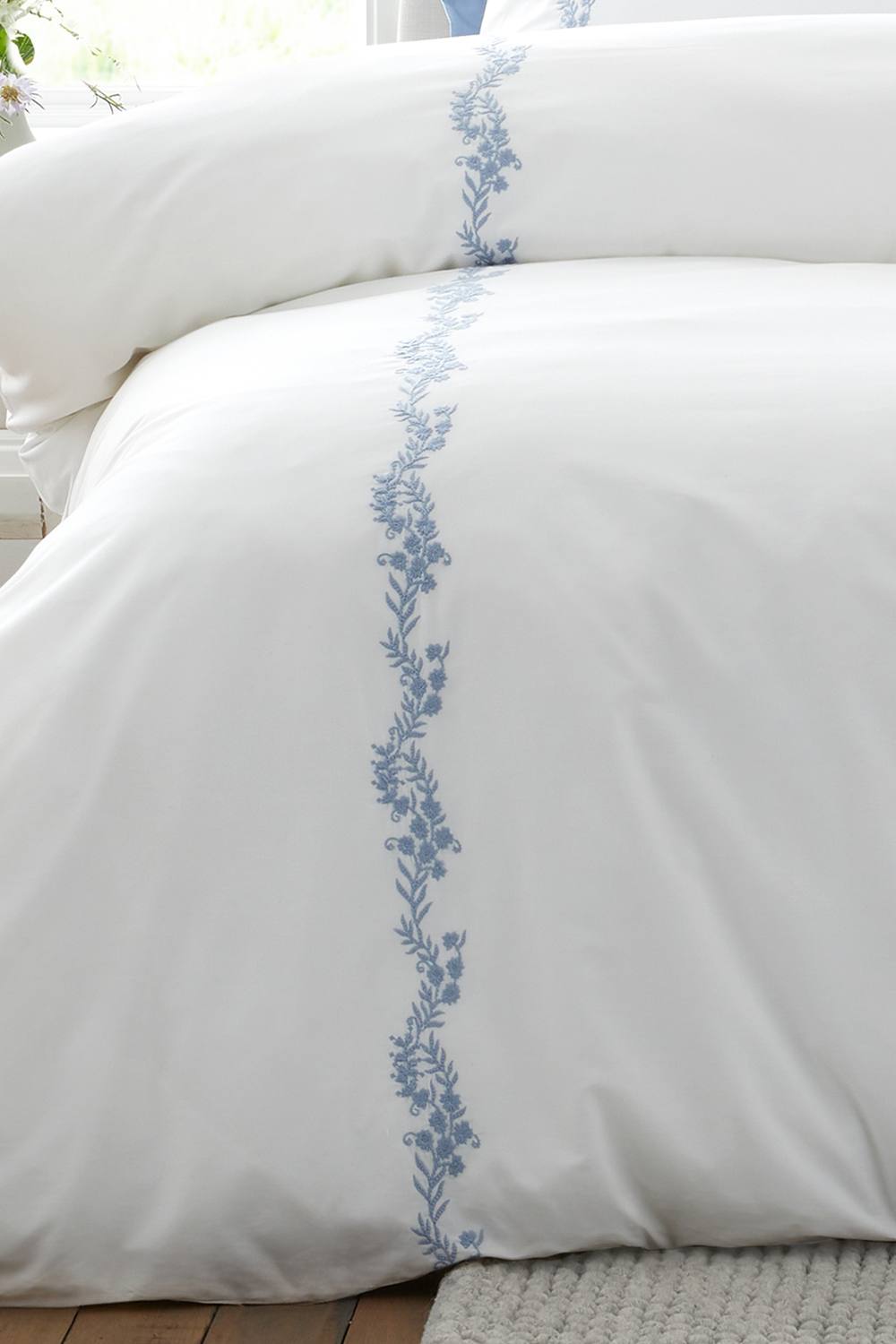 Bianca 'Camille Embroidered Floral' 200 Thread Count Cotton Duvet Cover Set in Blue 4