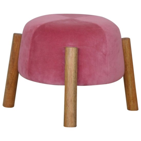 Clarkia Velvet Cone Footstool In Pink With Solid Wood Legs