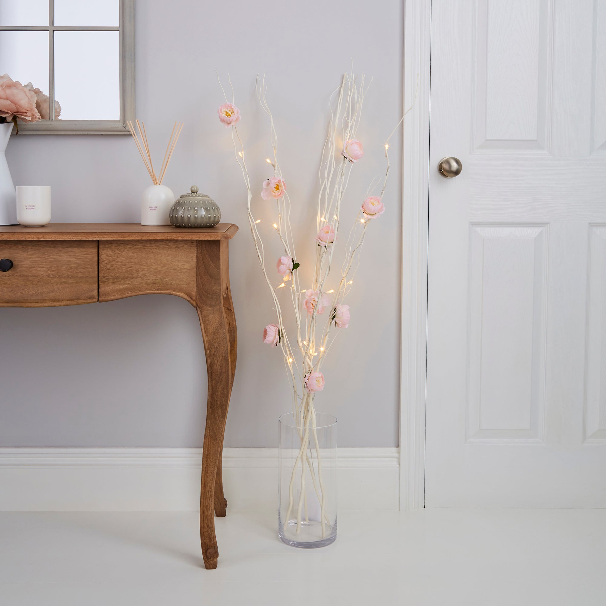 Pink Peony White Twig Lights Pink