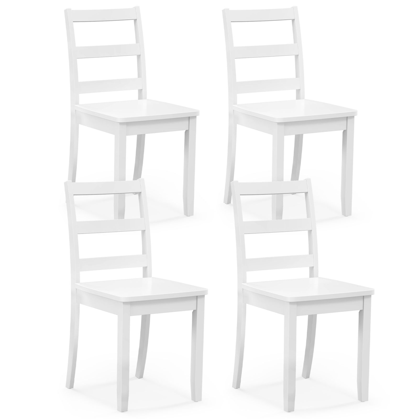 Costway Dining Chairs Set of 4 Ladder Back Side Chairs w/Rubber Wood Legs in White