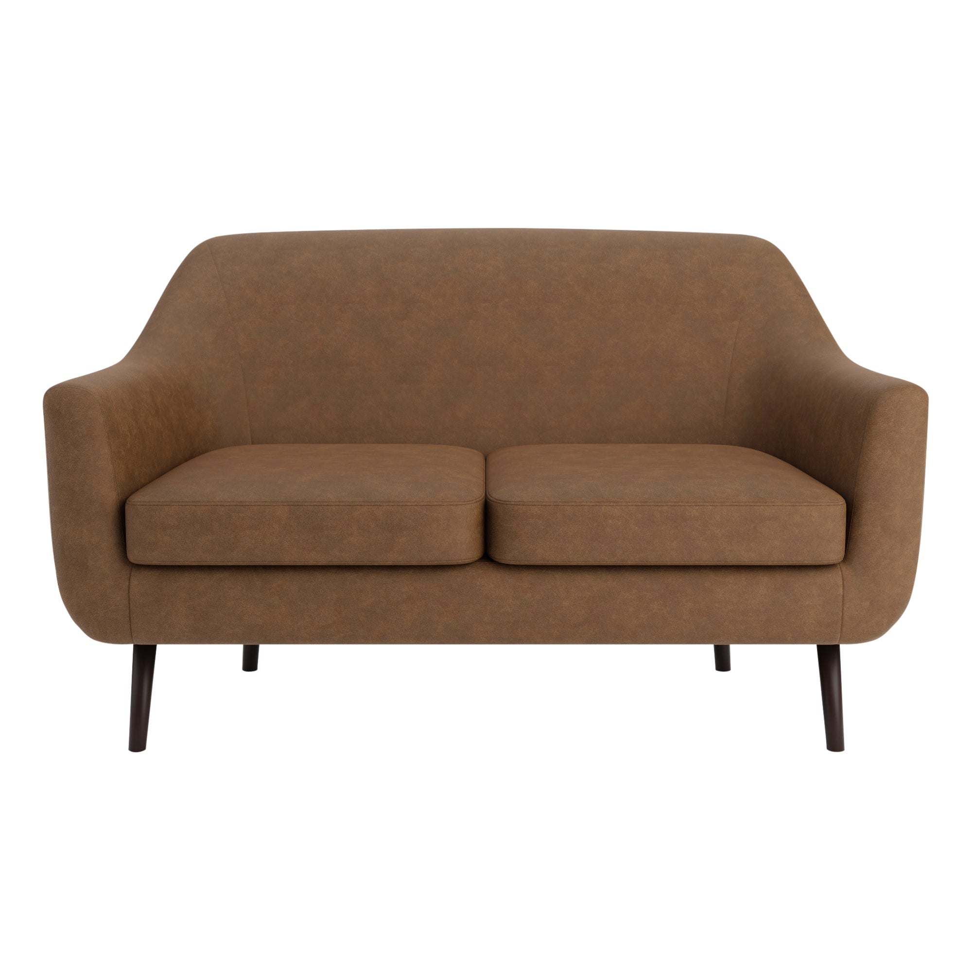Eddie Distressed Faux Leather 2 Seater Compact Tub Sofa Brown