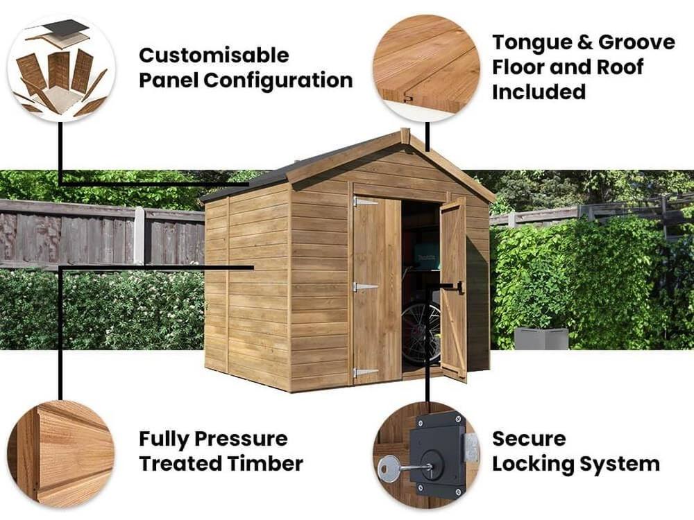 Dunster House Wooden Shed 2.4 x 1.8m (6' x 4') 12mm Window Apex - Overlord Modular in Brown 3